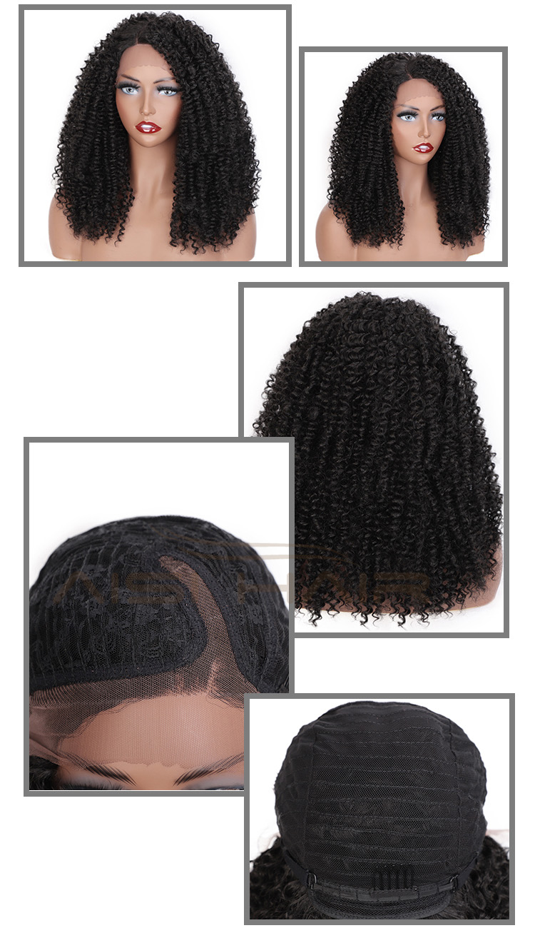 Aisi Hair Medium Long Afro Curly Fluffy Wig Natural Black Kinky Lace Frontal Wig Synthetic Lace Front Hair Wigs For Black Women