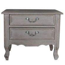 Antique French Distressed Wooden 2-Drawer Nightstand