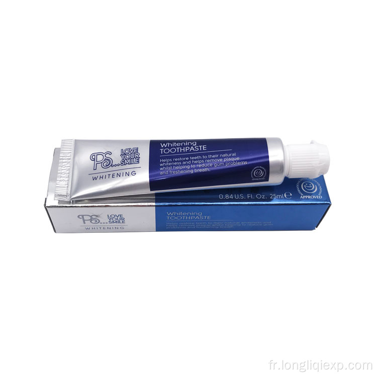 Mini dentifrice blanchissant de marque privée pour voyager 25 ml