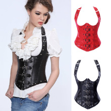 Sexy Exposed Breasts Leather Button Corset Waistcoat For Wedding Night