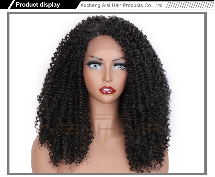 Aisi Hair Medium Long Afro Curly Fluffy Wig Natural Black Kinky Lace Frontal Wig Synthetic Lace Front Hair Wigs For Black Women