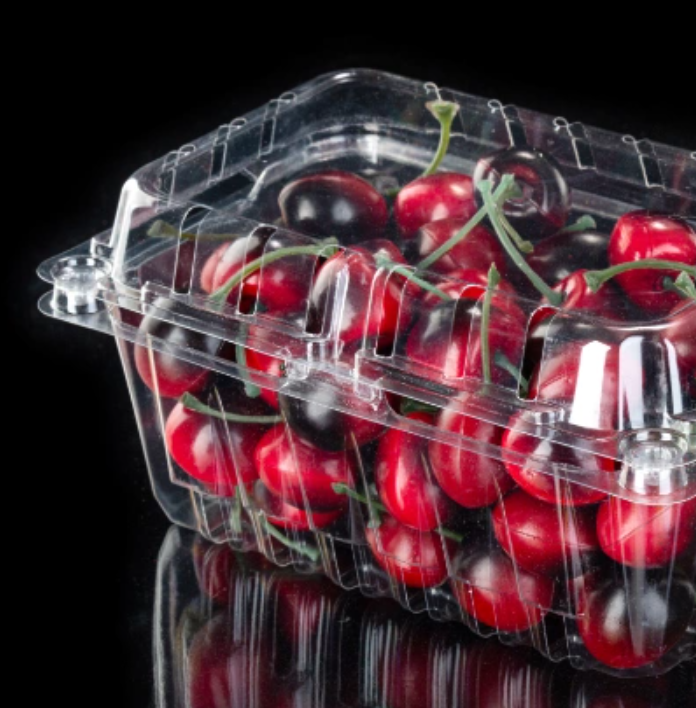 Przezroczyste plastikowe pudełko opakowania wiśniowego