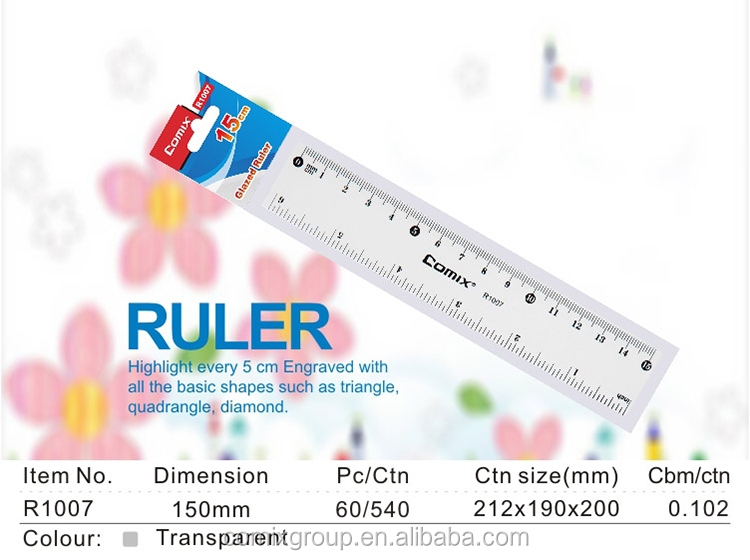 Comix, Promotional 15cm clear plastic scale glazed ruler, Student Stationery