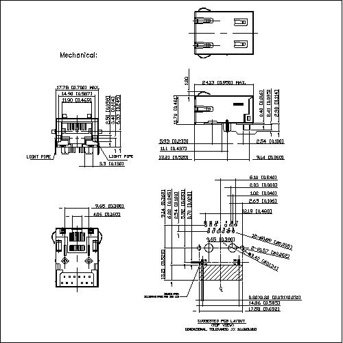 ATRT-6-A-A-X-018 RJ45 1X1 PORT WITH TRANSFORMERS TAB DOWN WITH LED EMI Ultrathin