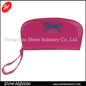 smooth pu notecase/woven bowknot burse/ladies wallet with wristlet