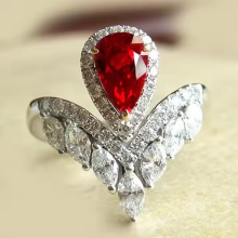 AIGS Certified Pigeon Blood Lab Ruby Gold Ring with Red Coral - Vintage Women's Wedding Engagement Ring