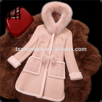 Factory wholesale price lady's double face merino lamb fur overcoat