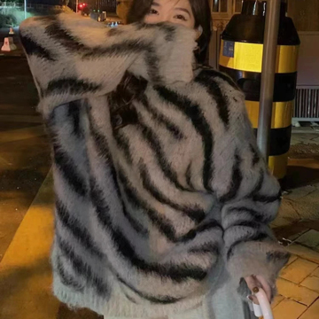 Best Selling Mohair Zebra Pattern Knitted Sweaters for Women - Wholesale