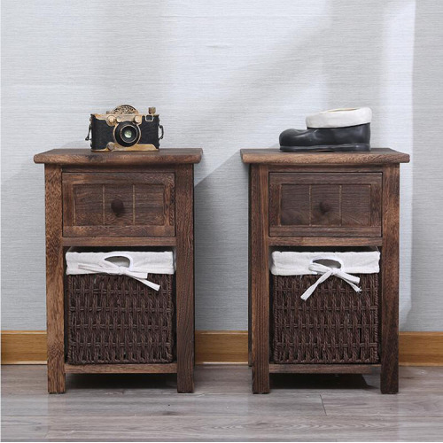 Coffee Color Wooden Nightstand Bed Side Table