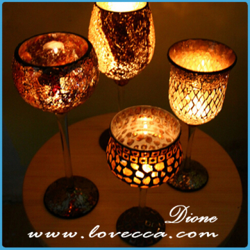 Handmade glass mosaic candle holder goblet