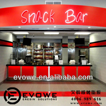 red corlor acrylic sheet used in snack bar with red corlor