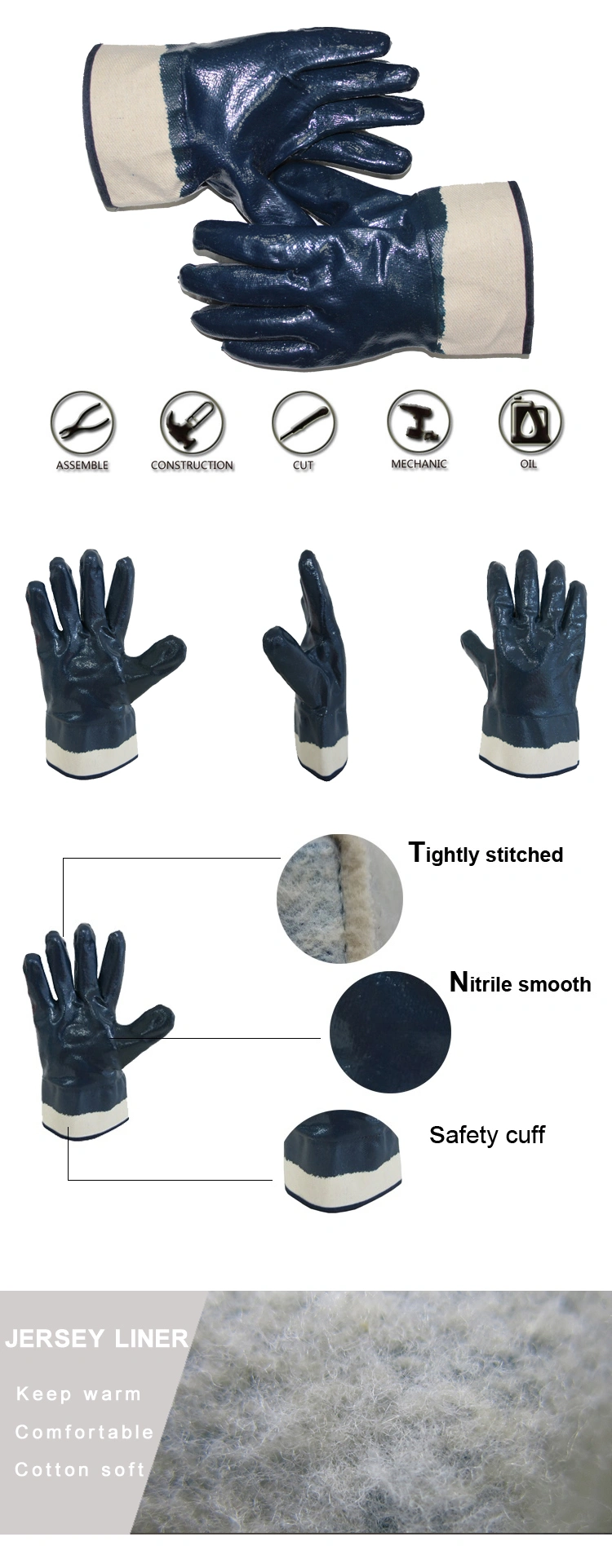 Ddsafety Blue Heavy Duty Nitrile Fully Coated with Safety Cuff Gloves for Construction Ce 4111
