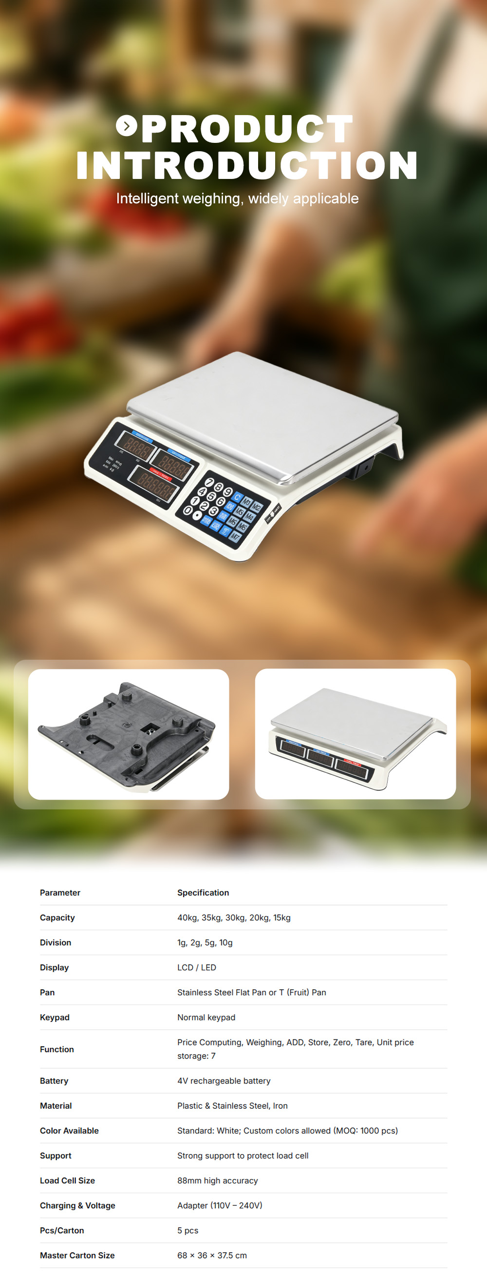 প্রিন্টার সহ ACS-809 ডিজিটাল মূল্য কম্পিউটিং স্কেল x ACS‑809 Digital Price Computing Scale With Printer x