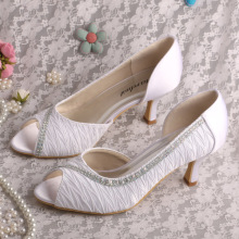 Wedopus Mid Heel Bridal Pumps White