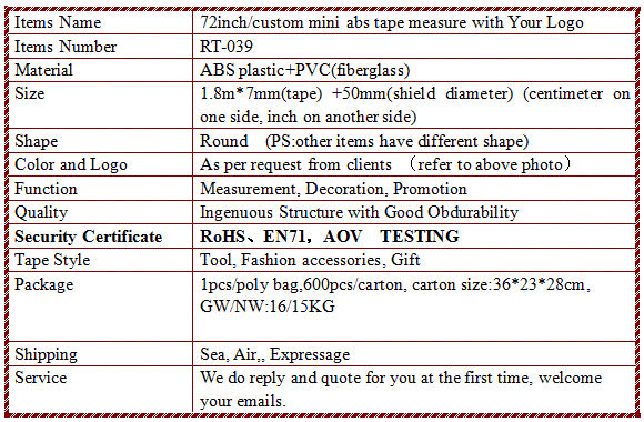Pita pengukur logo khas 60 inci / mini pita ukuran bulat pita mewah reka bentuk baru dengan Logo Anda