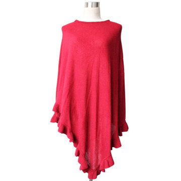 Woman Knitted Ruffle Poncho Shawl