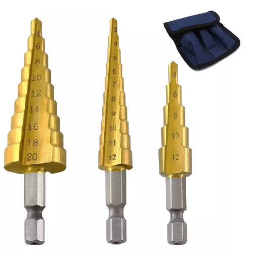 Popular 3pcs TIN HSS STEP Drill Bit Bit para perfuração de metal