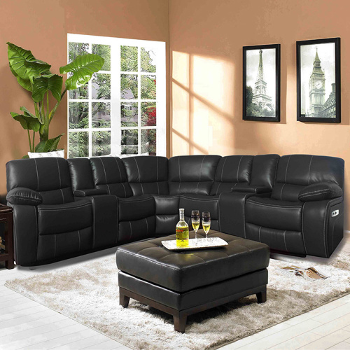 Sofá de reclinable de cuero sintético negro moderno