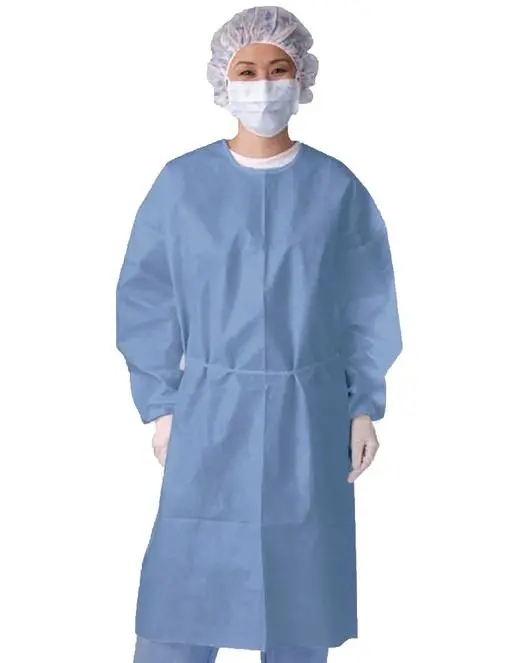 Ce/ISO13485 Sterile Impervious Yellow/Blue/SMS/PP/Nonwoven Medical Protective Surgical Gown, Visitor/Exam/Patient, Thumb Loop CPE Disposable Isolation Gown