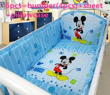 Promotion! 6PCS Cartoon Baby bedding sets bumper,100% cotton cartoon crib baby bumper ,include(bumpers+sheet+pillow cover)