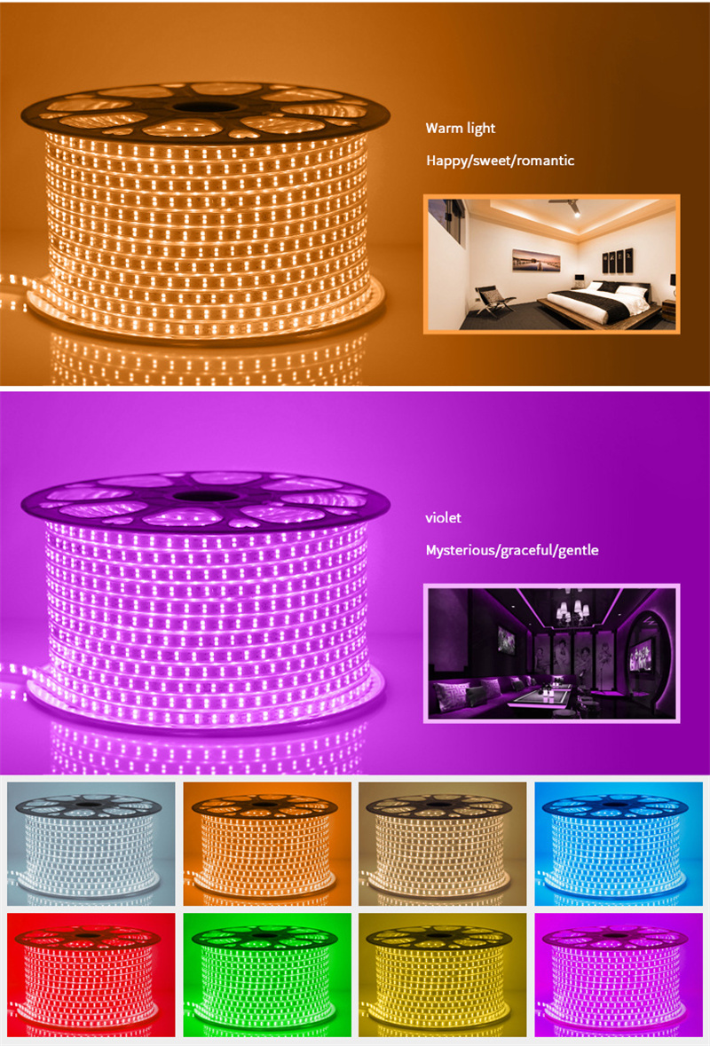 220V SMD 5050 RGB led strip 96 Leds strip light PVC cover waterproof IP65 flexible led light strip