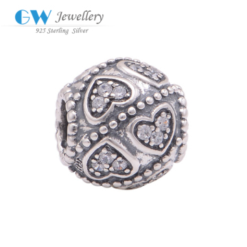 Pure 925 Sterling Silver European Heart Lucky Custom Made of Charms Wholesale For Bracelet Making