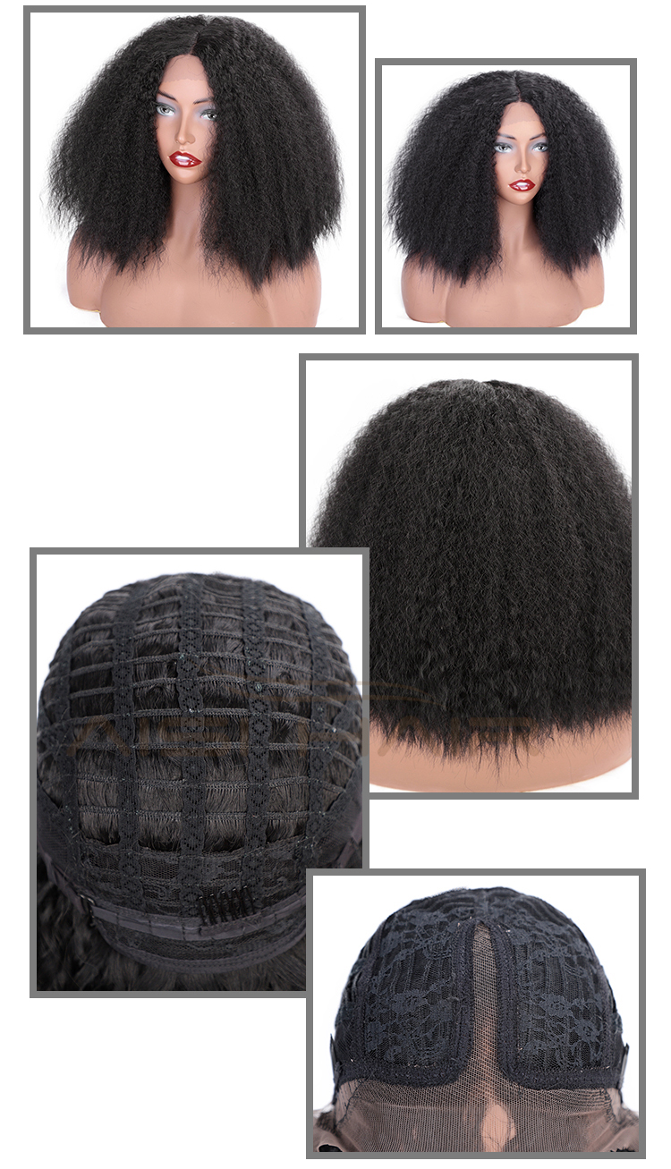 Aisi Hair Short Kinky Fluffy Natural Black Wig Cheap Middle Part Synthetic Lace Front Wig Afro Curly Hair Wigs For Black Women