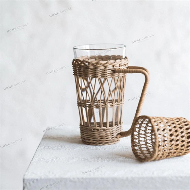 Hot Selling Household Rattan Cup Cover Heat Resistant Milk Glass