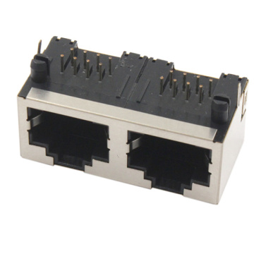 RJ45 Jack 1x2port Shield tanpa EMI &amp; LED