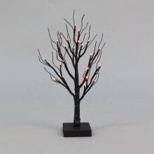 LED Lighted Mini Black Glittered Halloween Tree - Battery Operated Lights Tabletop Decor
