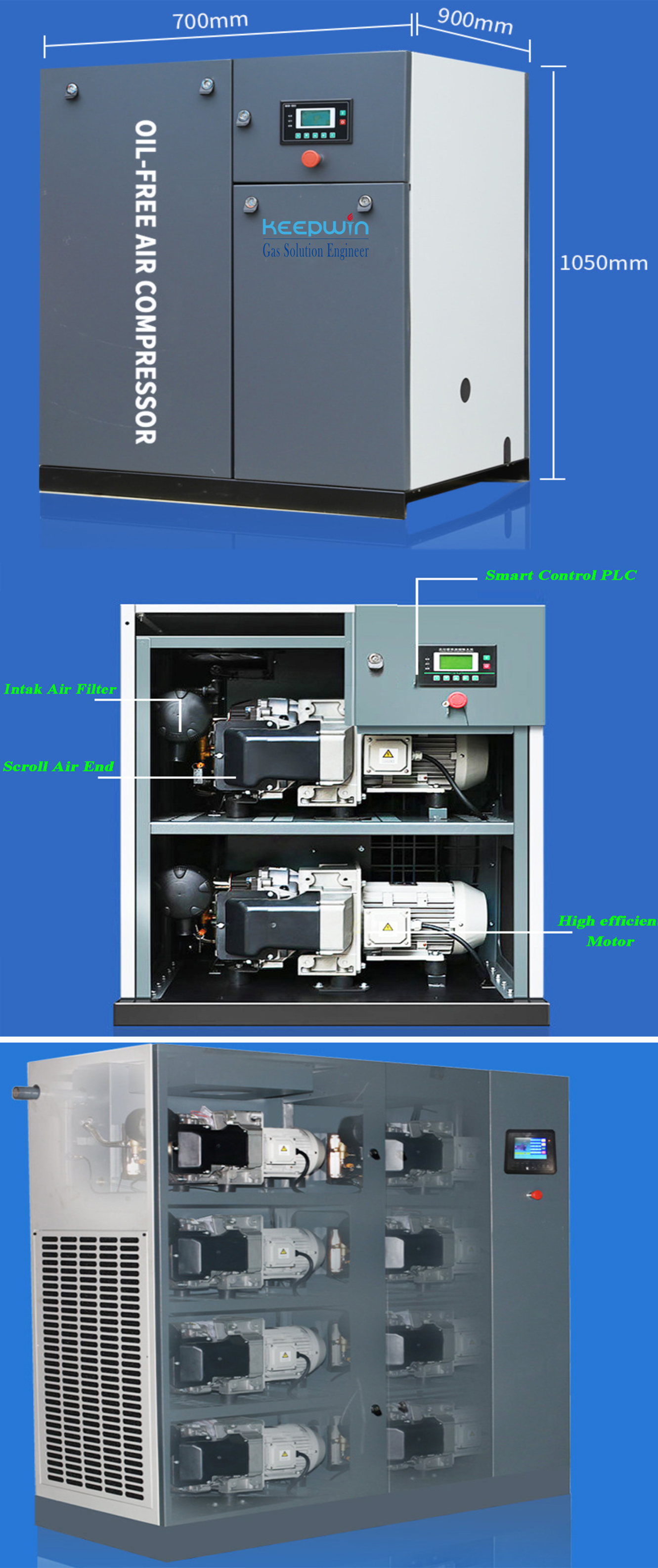 240 L/min 5bar 8 bar 2.2 KW IP55 motor Oil Free Scroll Air Compressor