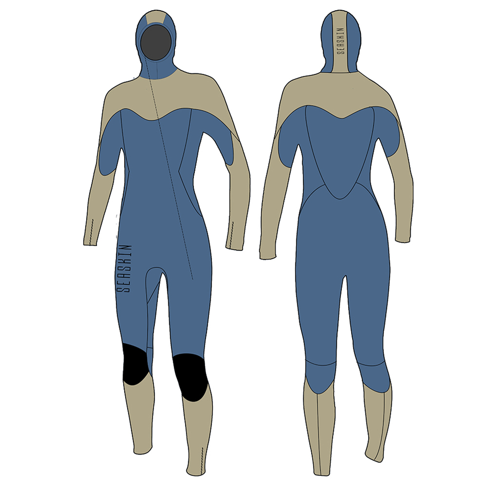 Seaskin Women 5/4mm Hooded Front Zip Steamer Wetsuits