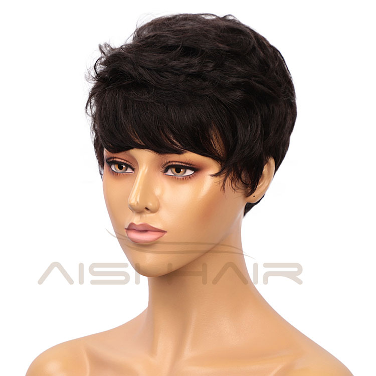 Aisi Hair Cheap Vendor Short Pixie Cut Curly Wave Unprocessed  Brazilian Hair For Black Women Human Hair Wigs