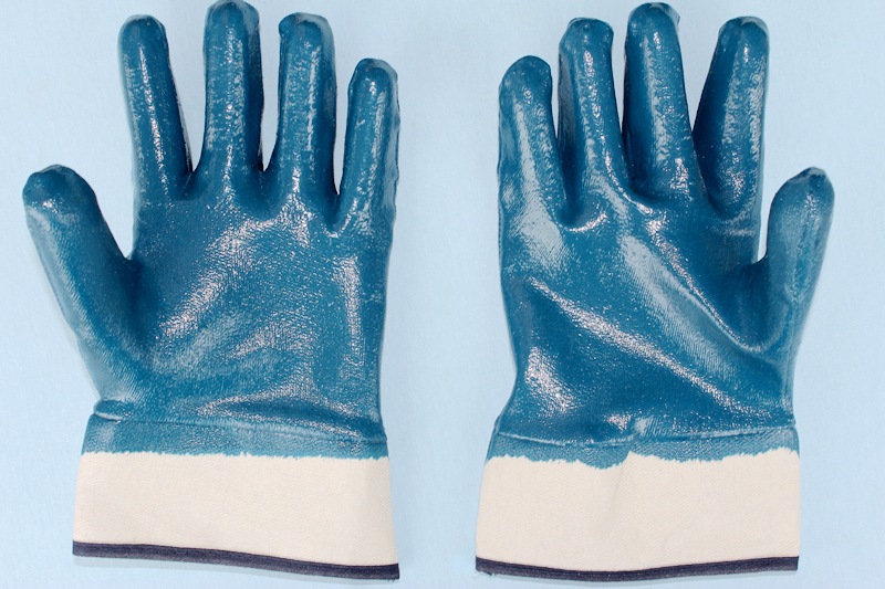 Guantes con forro de franela con puño de seguridad de nitrilo azul 130g