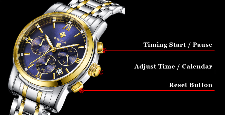 WWOOR 8864 Custom Design Watches Three Eyes Alloy Quartz Waterproof Men's Watches Factory online shopping