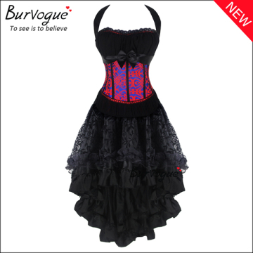 2016 New Halter Lace Trim Gothic Steampunk Corset Dress Mesh Corset Tops Wholesale