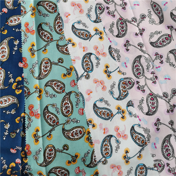 2020 Stock Lot Lot morbido Stampa di tessuto personalizzato Challis Viscose Floral Poplin Rayon Stamped Fabric