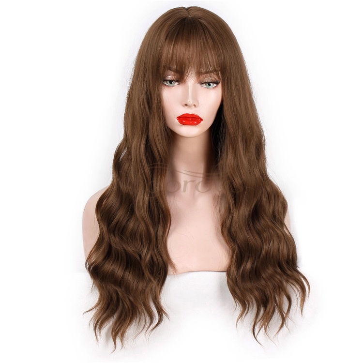 Vigorous Long Wavy Wig with Bangs for Black Women Heat Resistant Friendly Synthetic Party Wigs Long Blonde Wig
