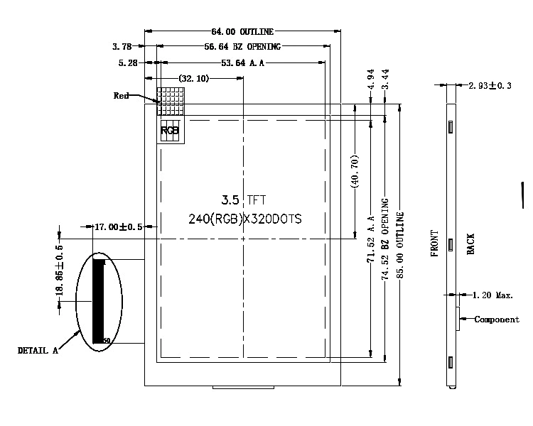 Sunlight Readable 3.5inch 240*320 Tranflective TFT LCD Screen