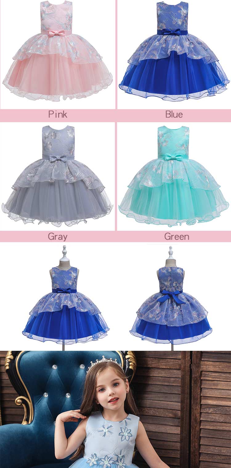 Girls Flower Vintage Floral Sleeveless Dress Kids Wedding Party Evening Formal Dresses Children Pageant Dance