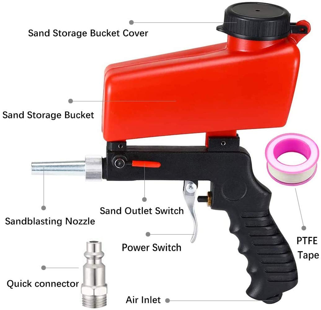 Kit di pistola blaster sabbia di sabbia, strumento spray per esplosioni di sabbia di sodio per compressore d'aria, blaster di sabbia portatili