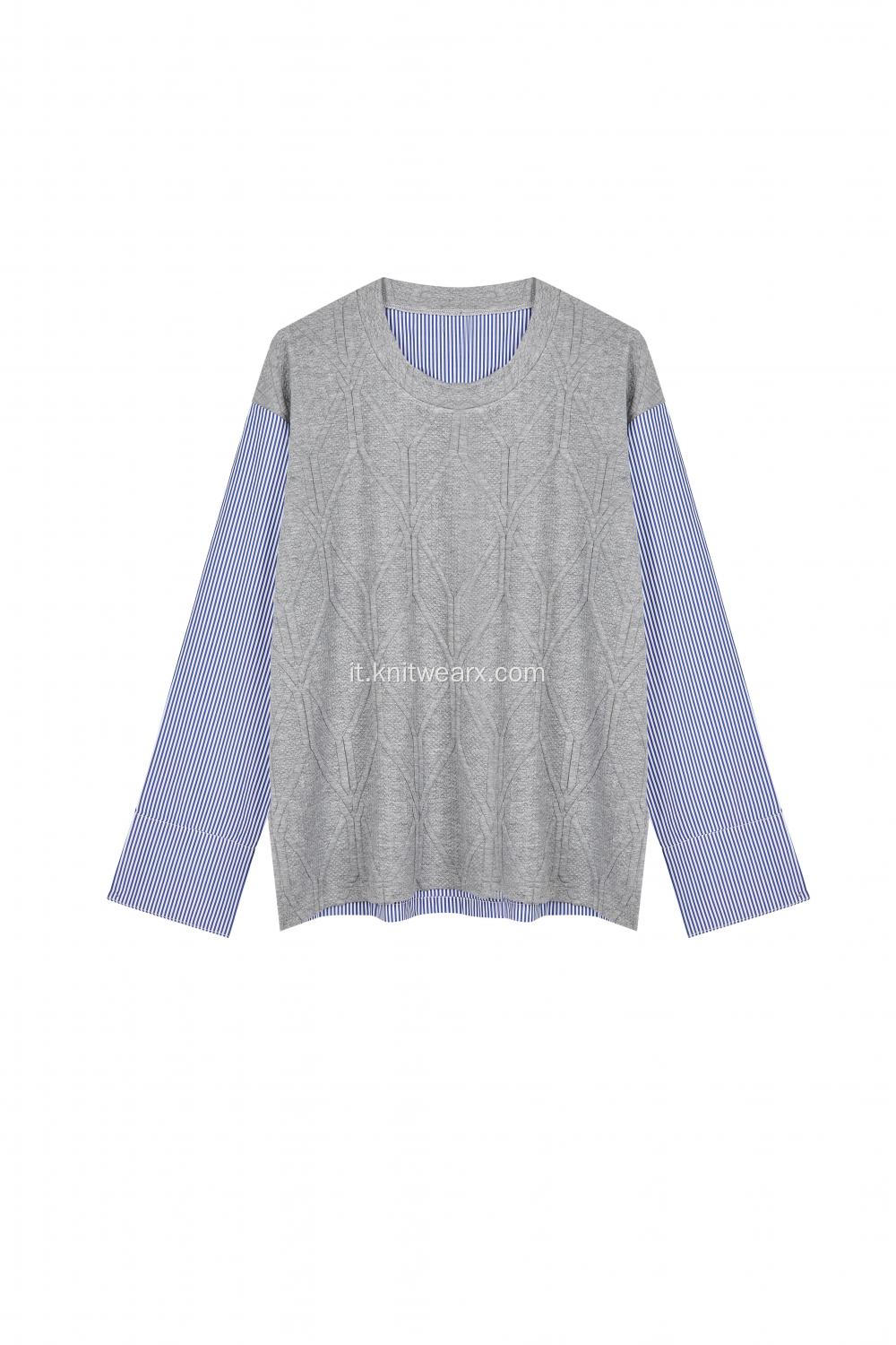 Pullover casual girocollo lavorato a maglia con retro e maniche da donna