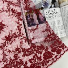 Burgundy Inflorescence Lace Mesh Embroidery Fabric