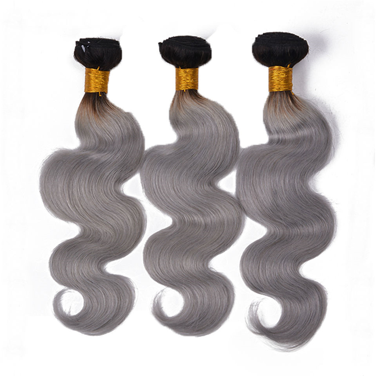 10A Grade Raw Indian Hair Ombre 1b/grey Color Remy Human Hair Bundles With Closure