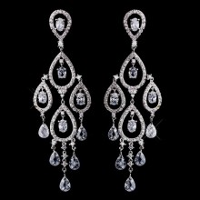 Radiant Silver Clear CZ Chandelier Earring Wedding Jewelry Earring