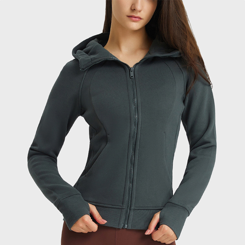 Frauen -Fleece -Sportjacken mit Daumenlöchern Hoodie