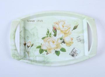 customized decal serving melamine tray with handle