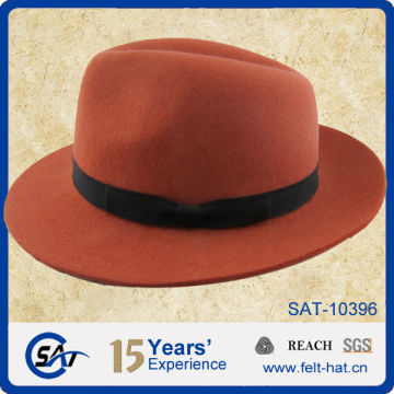 orange pure wool felt Indiana Jones Hat with black ribbon