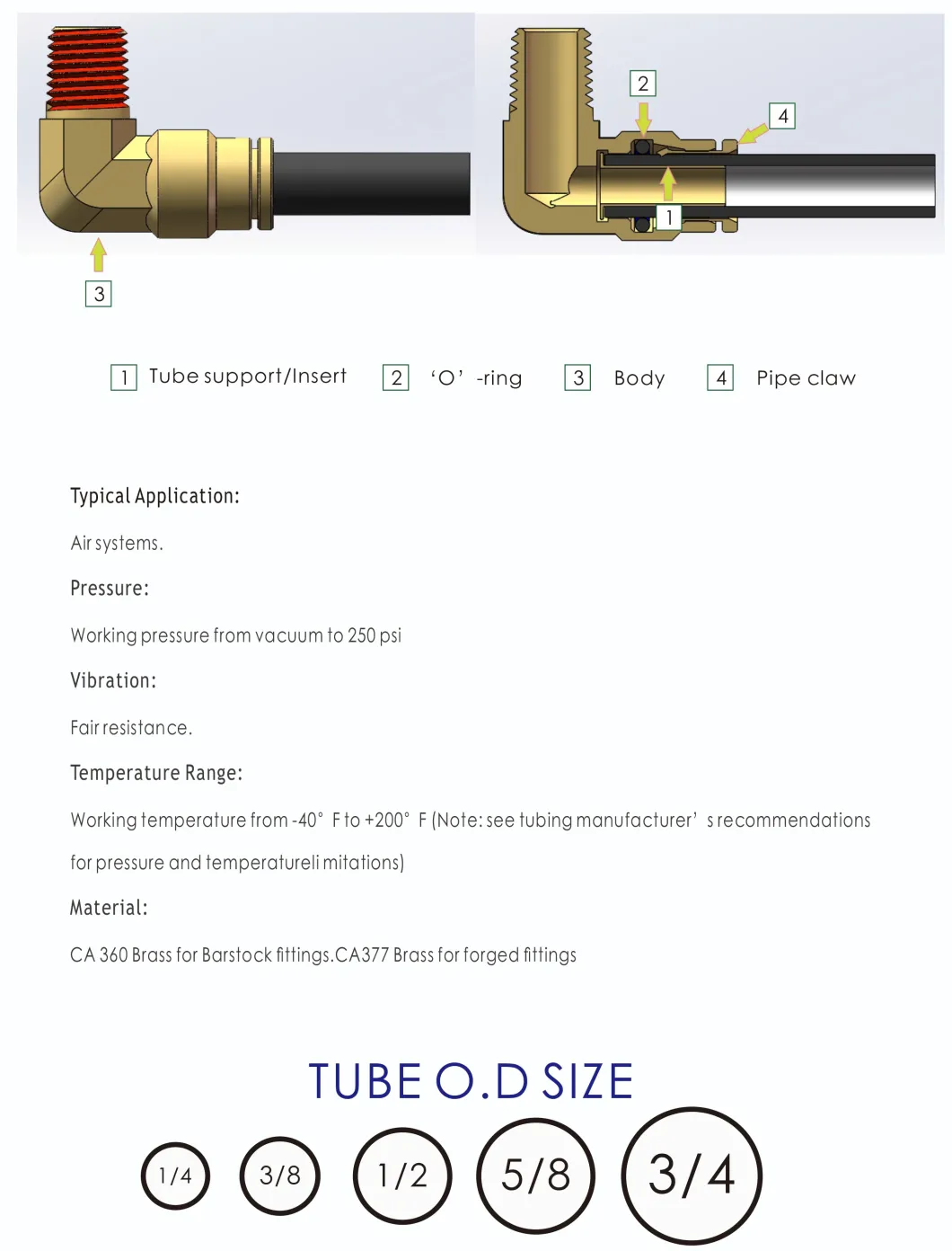 Copper Quick NPT Pipe Coupler Pneumatic Brass Union Elbow DOT Push-in Fittings