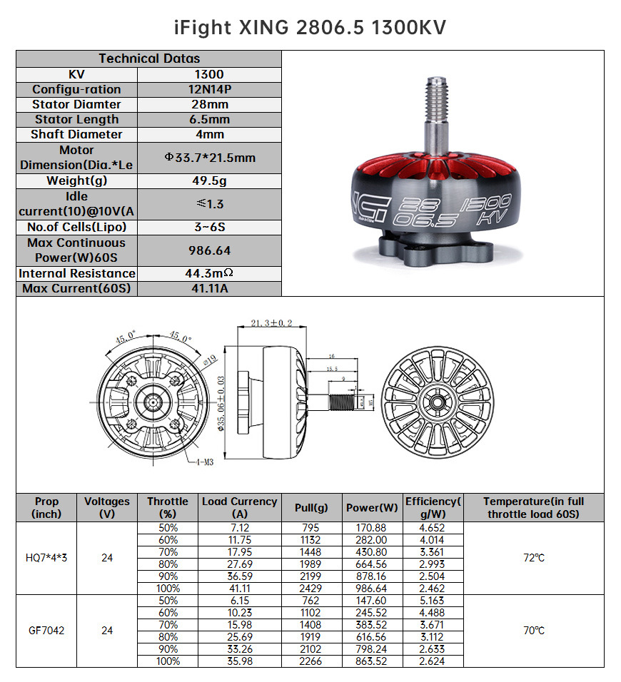 iFlight XING 2806.5 1800KV Motor / 1300KV 2-6S for FPV Cinelifiter Motor with 4mm Titanium alloy shaft for FPV parts